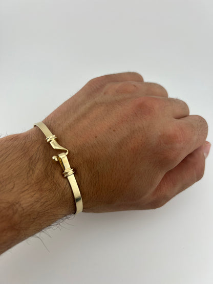 Men’s Solid 9ct Yellow Gold Bracelet - 4.5mm Wide - Gold Hook Bangle UK Hallmark