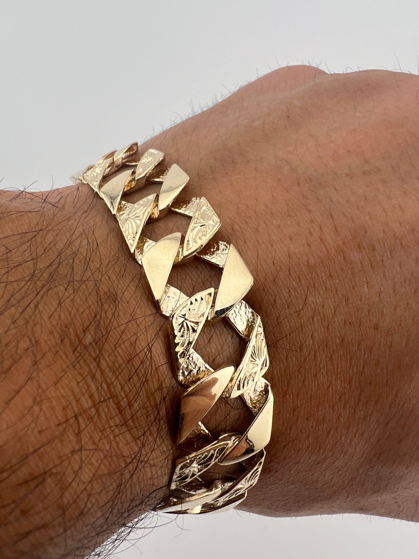 9ct Solid Gold Men's Bracelet 8.5 INCH - 14mm Flat Curb - FULL UK HALLMARK & BOXED
