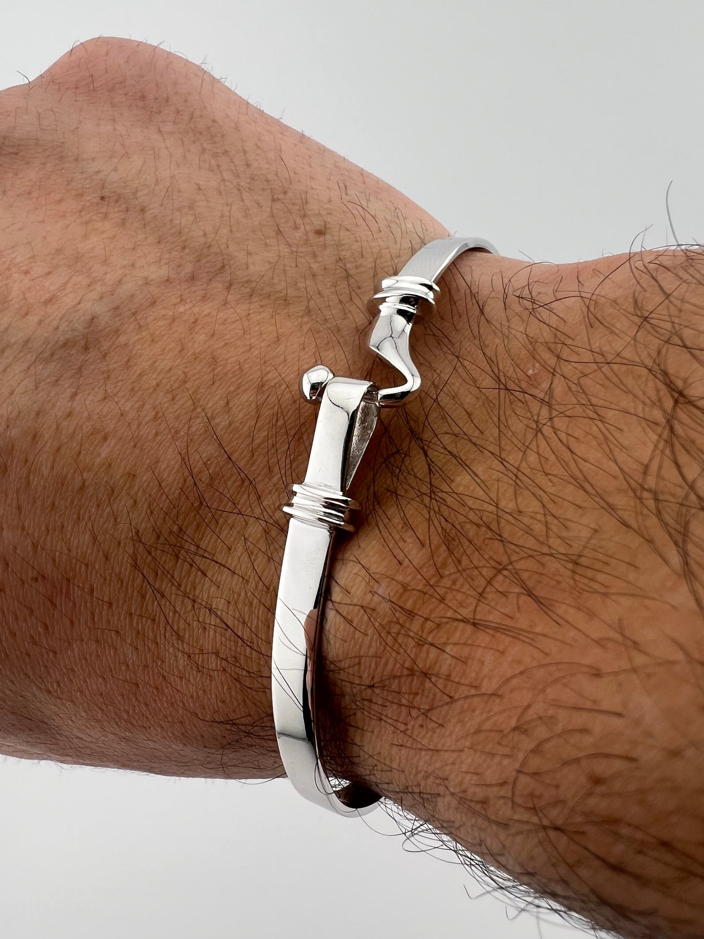 Solid 9ct White Gold Bracelet - 4.5mm Wide - Men’s White Gold Hook Bangle UK Hallmark