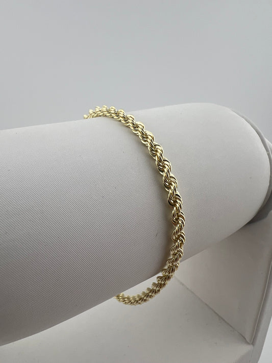 14ct Yellow Gold Rope Bracelet - 3.3mm Wide - 7.5 Inches - Fully Hallmarked