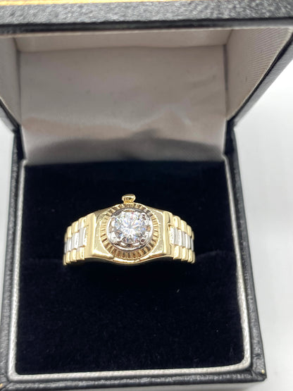 9ct Yellow Gold Mens Ring - Rolex Style, Cz Stone & Fully Hallmarked Sizes Q-V