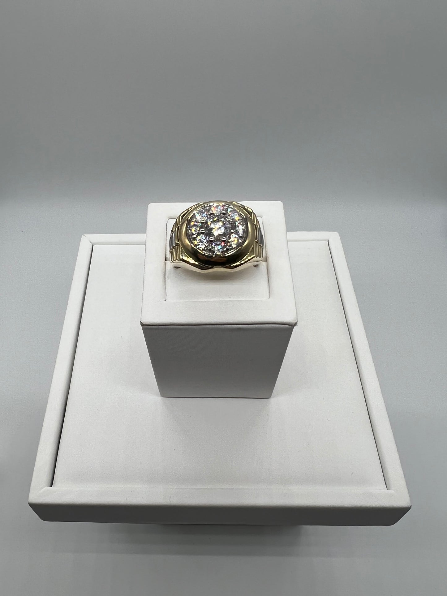 Large 9ct Yellow & White Men’s Cz Rolex Sides Ring