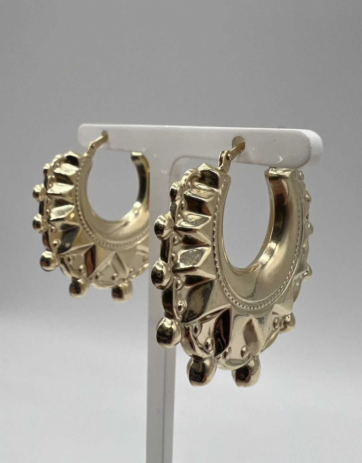 9CT YELLOW GOLD HALLMARKED VICTORIAN LARGE 4CM CHUNKY ROUND CREOLE HOOP EARRINGS