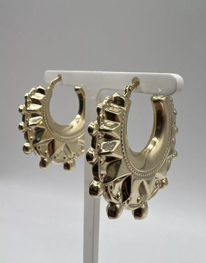 9CT YELLOW GOLD HALLMARKED VICTORIAN LARGE 4CM CHUNKY ROUND CREOLE HOOP EARRINGS