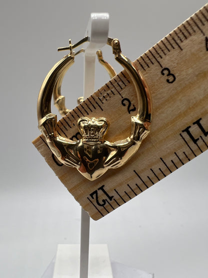 9ct Yellow Gold Large Claddagh Ladies Earrings - 25mm Womens Earrings - Gift Box