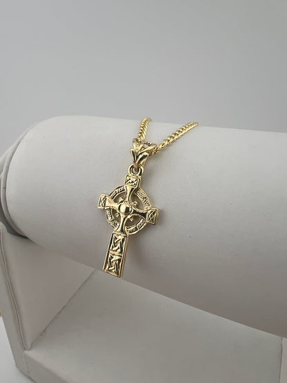 Solid 9ct Yellow Gold Ornate Large Solid Classic Celtic Cross Pendant