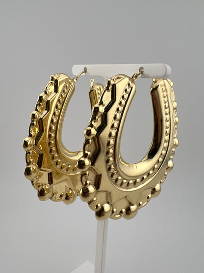Massive 9ct Yellow Gold Women’s Victorian Creole Hoop Spike Earrings UK Hallmark