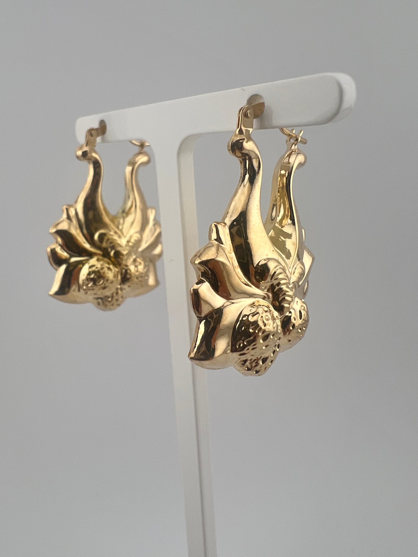 LARGE 9CT YELLOW GOLD  STRAWBERRY EARRINGS HALLMARKED VICTORIAN  CHUNKY  CREOLES