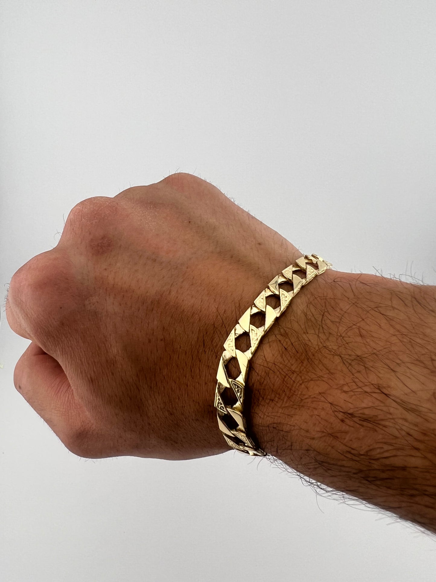 9ct Solid Gold Men's Bracelet 8.5 INCH - 9mm Flat Curb FULL UK HALLMARK & BOXED