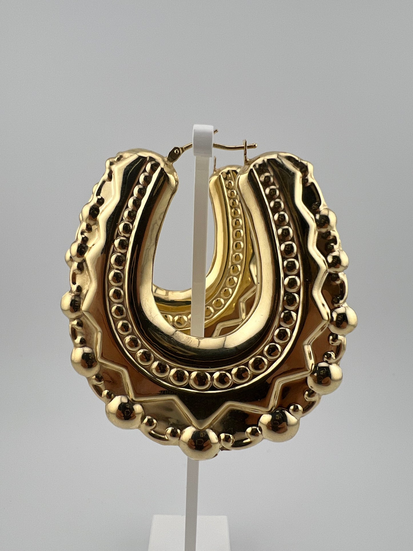 Massive 9ct Yellow Gold Women’s Victorian Creole Hoop Spike Earrings UK Hallmark