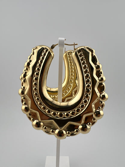 Massive 9ct Yellow Gold Women’s Victorian Creole Hoop Spike Earrings UK Hallmark