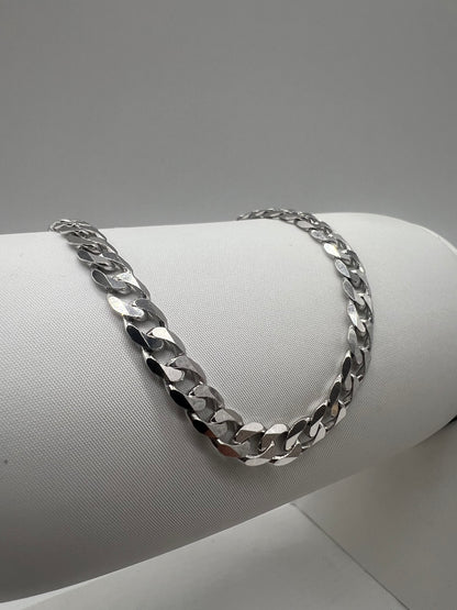 Solid 9ct White Gold Curb Bracelet - 5mm Wide - 7.5 Inch Bracelet