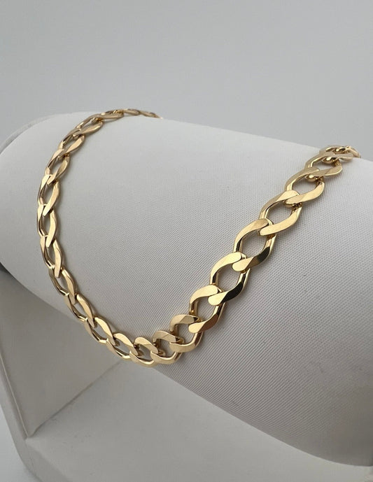 9ct Solid Gold Bracelet 8.5 INCH - 6mm Flat Curb - UK HALLMARK & BOX