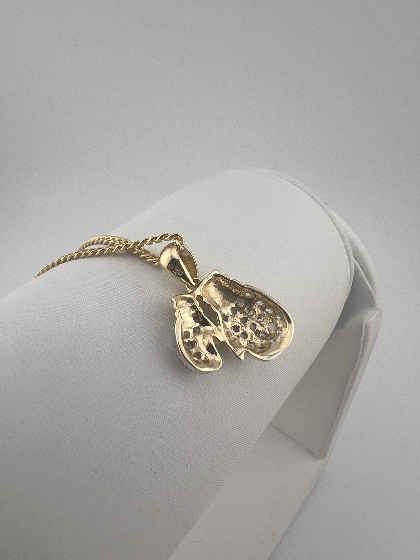 9ct Yellow Gold Double Boxing Glove Cz Pendant - 2 Gloves - UK Hallmark & Boxed