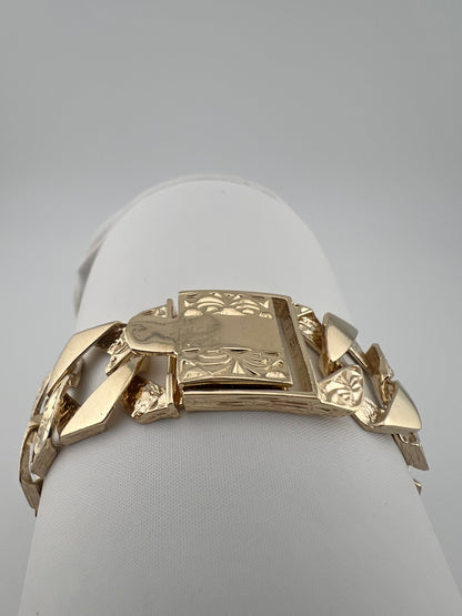 9ct Solid Gold Men's Bracelet 8.5 INCH - 14mm Flat Curb - FULL UK HALLMARK & BOXED