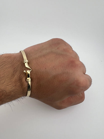 Men’s Solid 9ct Yellow Gold Bracelet - 4.5mm Wide - Gold Hook Bangle UK Hallmark