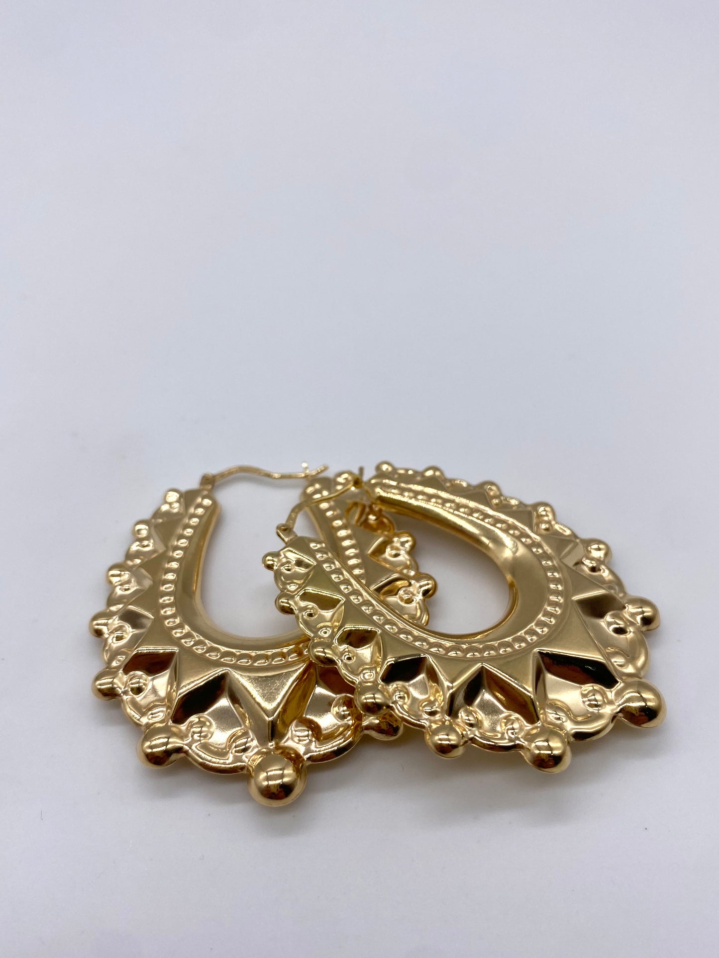 XL 9CT YELLOW GOLD HALLMARKED VICTORIAN 2INCH CHUNKY OVAL CREOLE HOOP EARRINGS
