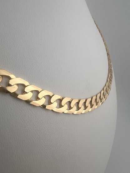 9ct Solid Gold Men’s Chain 18, 20, 22, 24, 28 INCH - 7mm Flat Curb Chain - Full UK Hallmark