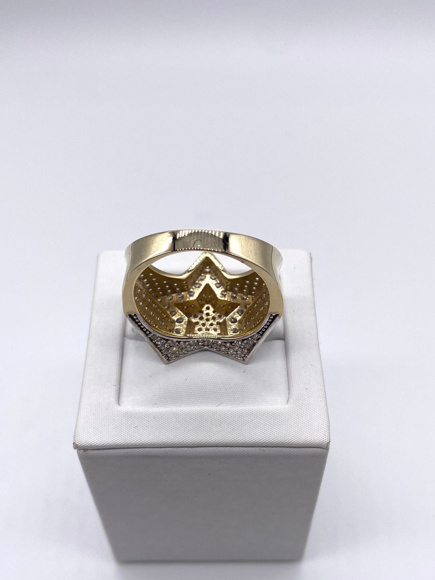 Genuine 9ct Gold  Men's Cz Star Ring UK Size T - Fully Hallmarked & Boxed