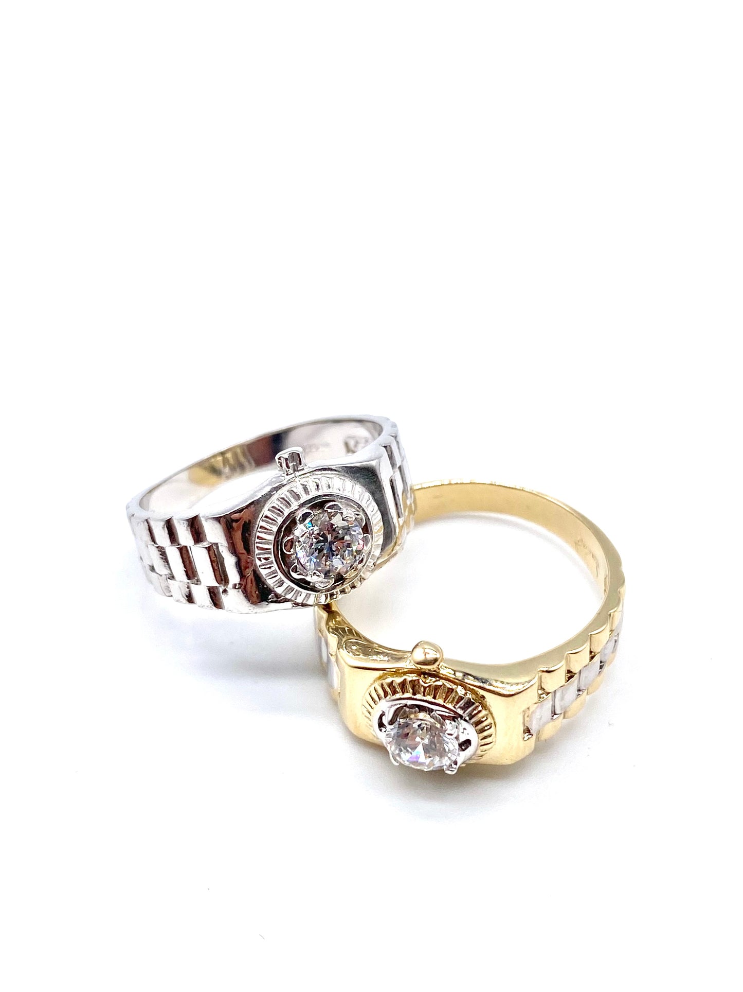 9ct White Gold Mens Ring - Rolex Style, Cz Stone & Fully Hallmarked Sizes Q-V