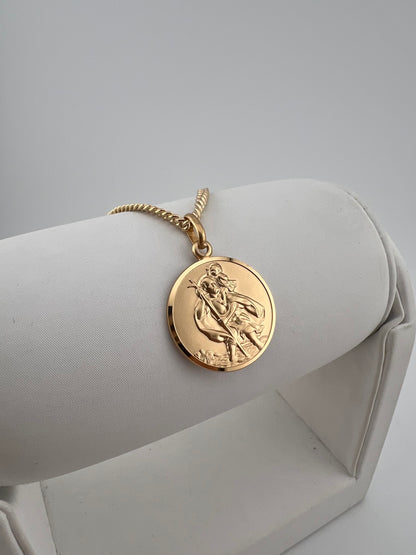 Large Solid 9ct Yellow Gold Saint Christopher Pendant - 22mm - Fully Hallmarked