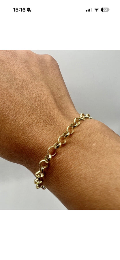 9ct Gold Chunky 5mm Wide Plain & Round Links 7” Belcher Bracelet - UK Hallmark