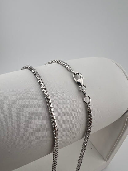 Solid 9ct White Gold 2mm Franco Chain - 24 Inch White Gold Franco Chain
