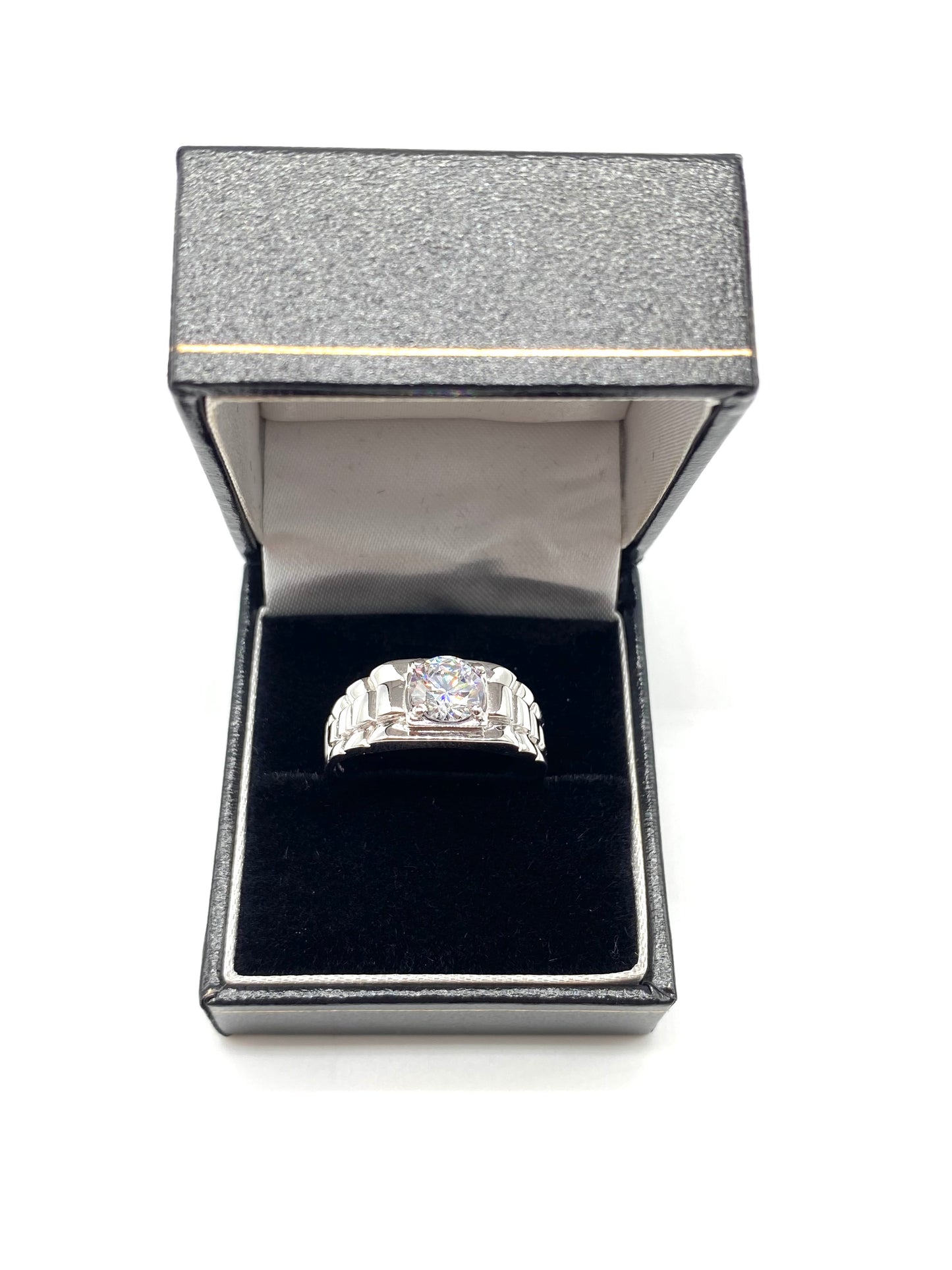9ct White Gold Mens Ring - Rolex Sides, Cz, Two Colour & Fully Hallmarked Sizes Q - X