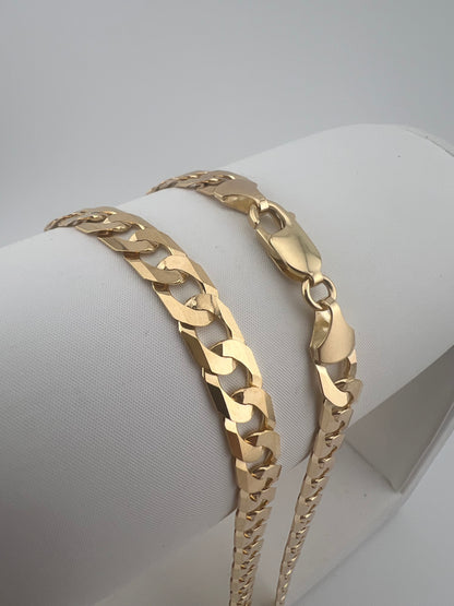 9ct Solid Gold Men’s Chain 18, 20, 22, 24, 28 INCH - 7mm Flat Curb Chain - Full UK Hallmark