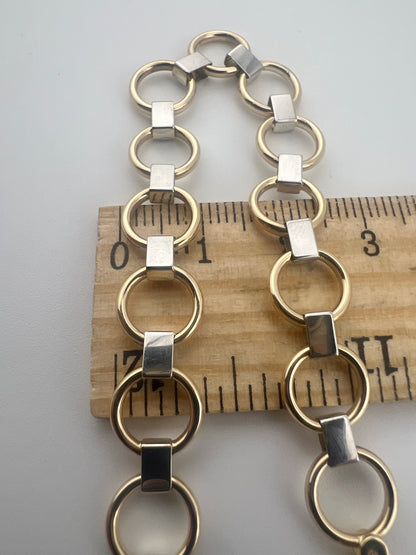 9ct Yellow & White Gold 10mm Wide Bracelet - 7.5 Inch Ladies Gold Bracelet UK
