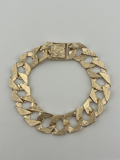 9ct Solid Gold Men's Bracelet 8.5 INCH - 14mm Flat Curb - FULL UK HALLMARK & BOXED