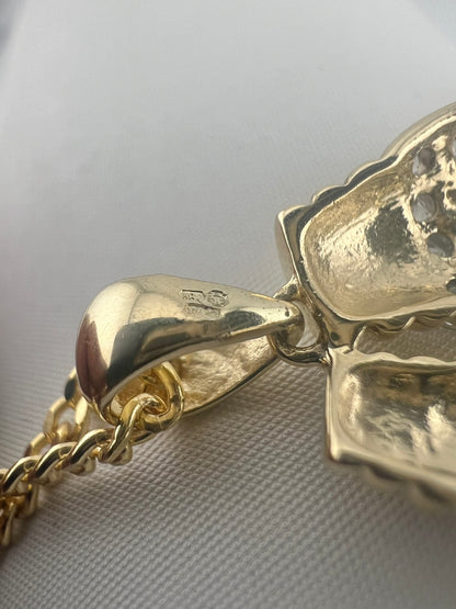 9ct Yellow Gold Double Boxing Glove Cz Pendant - 2 Gloves - UK Hallmark & Boxed