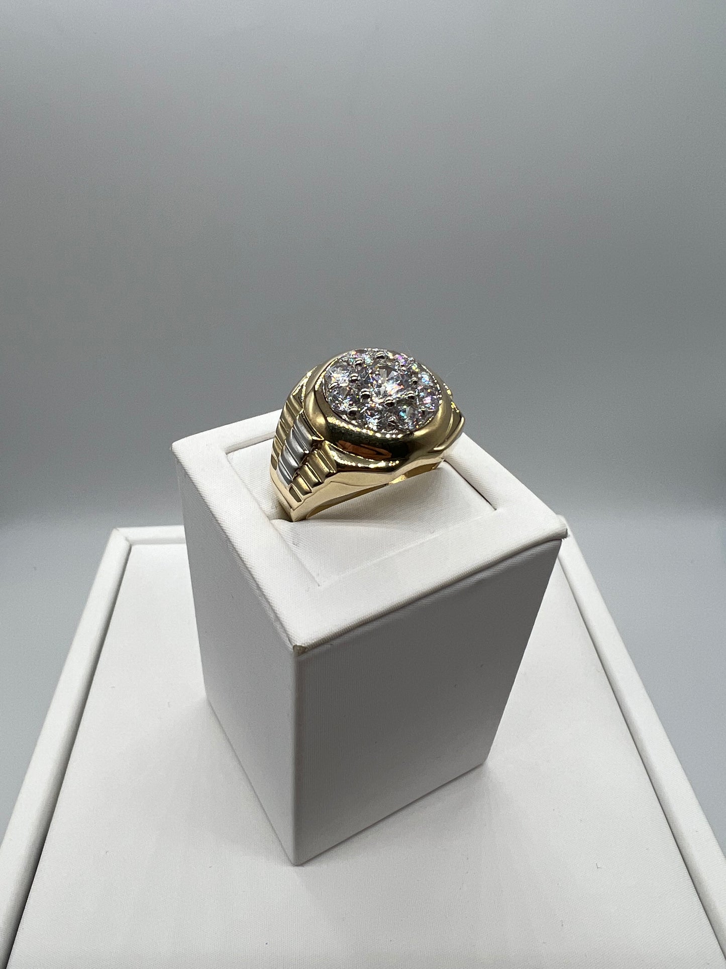 Large 9ct Yellow & White Men’s Cz Rolex Sides Ring