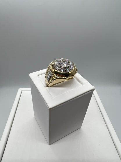 Large 9ct Yellow & White Men’s Cz Rolex Sides Ring
