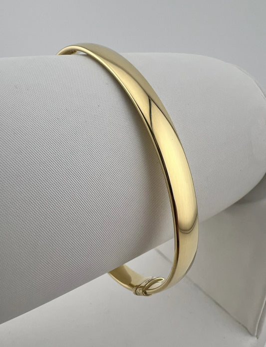 Women’s 9ct Yellow Gold Plain Bracelet - Ladies Gold 6mm Plain Hinged Bangle