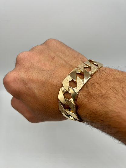 Solid 9ct Yellow Gold Chaps Bracelet - 22mm Wide - 8.5 Inch - Fully Hallmarked