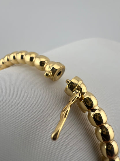 Ladies 9ct Yellow Gold 4mm Beaded Bangle 6.5 - 7.5 Inch Wrist Size