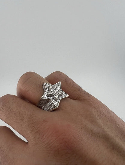 Genuine 9ct Gold  Men's Cz Star Ring UK Size T - Fully Hallmarked & Boxed