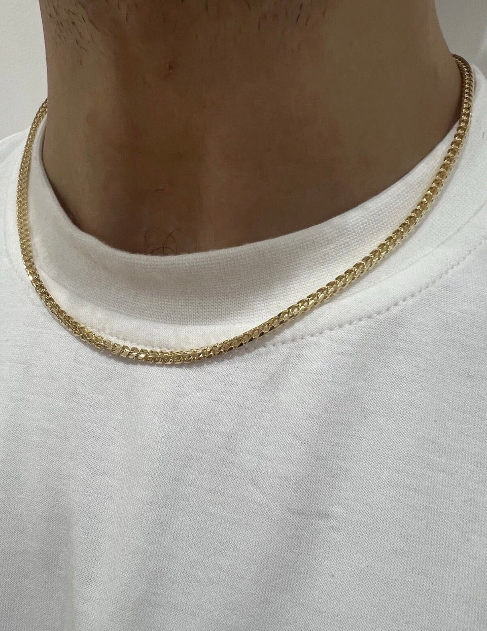 Solid 9ct Yellow  Gold 22 Inch Franco Chain - 3mm Franco - Full UK Hallmark