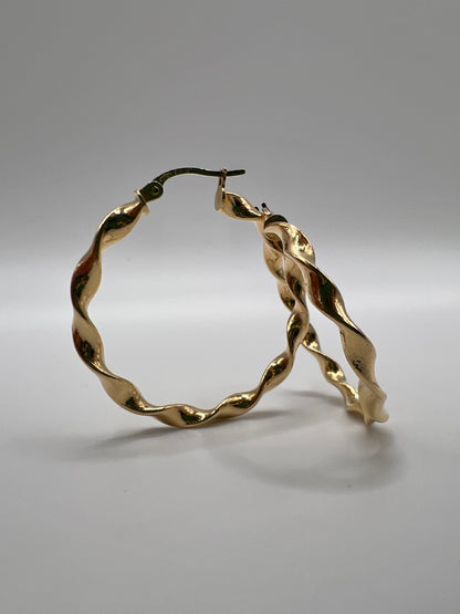 LADIES 9CT YELLOW GOLD TWIST 30MM HOOP PAIR OF EARRINGS - UK SALE