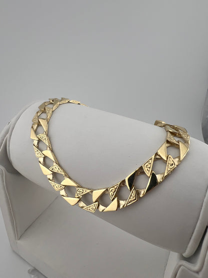 9ct Solid Gold Men's Bracelet 8.5 INCH - 9mm Flat Curb FULL UK HALLMARK & BOXED