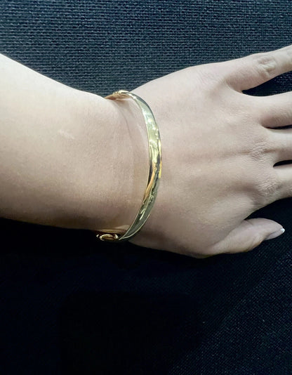 Women’s 9ct Yellow Gold Plain Bracelet - Ladies Gold 6mm Plain Hinged Bangle