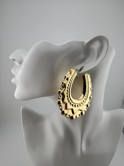 Massive 9ct Yellow Gold Women’s Victorian Creole Hoop Spike Earrings UK Hallmark