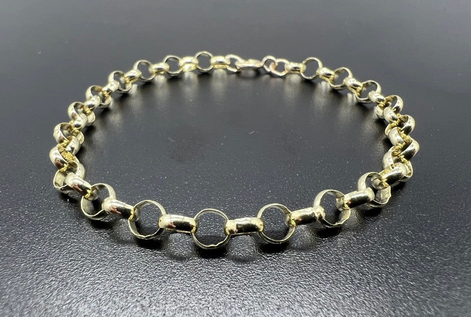 9ct Gold Chunky 5mm Wide Plain & Round Links 7” Belcher Bracelet - UK Hallmark