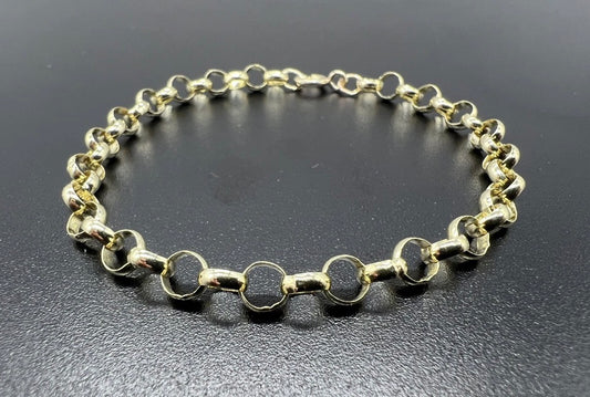 9ct Gold Chunky 5mm Wide Plain & Round Links 7” Belcher Bracelet - UK Hallmark