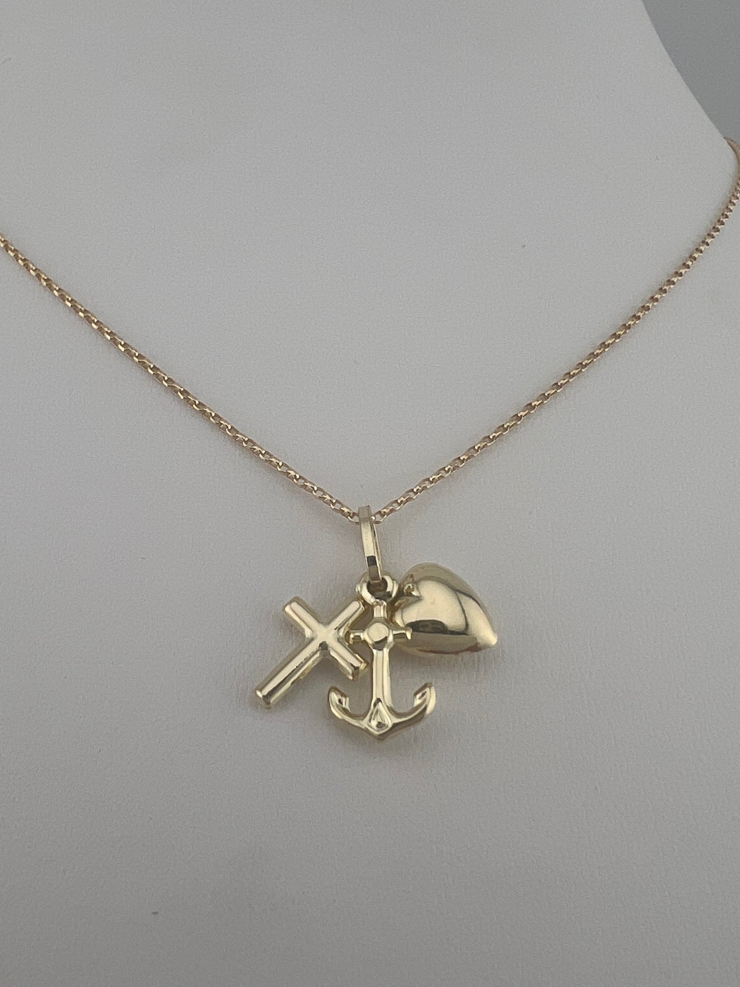 9ct Yellow Gold Cross Heart & Anchor Charm Pendant