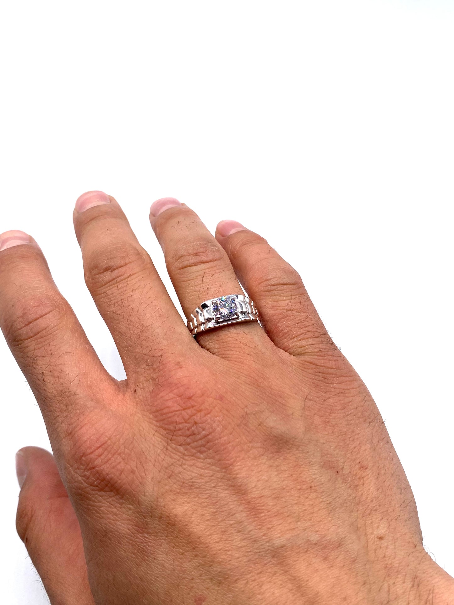 9ct White Gold Mens Ring - Rolex Sides, Cz, Two Colour & Fully Hallmarked Sizes Q - X