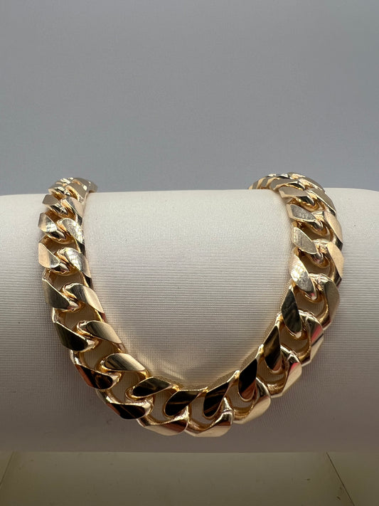 Solid 9ct Gold 8.5mm Cuban Link Bracelet - 8.5 Inch Full UK Hallmark