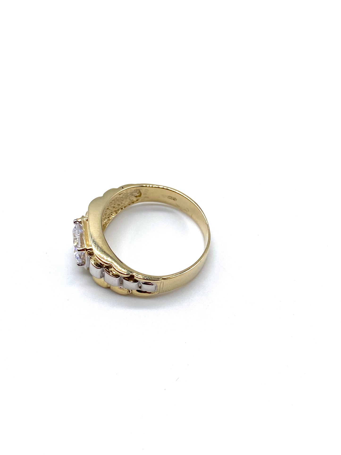 9ct Gold Mens Ring - Rolex Sides, Cz, Two Colour & Fully Hallmarked Sizes Q - X