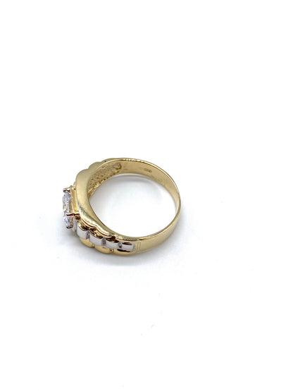 9ct Gold Mens Ring - Rolex Sides, Cz, Two Colour & Fully Hallmarked Sizes Q - X